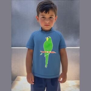 Gap Boys Rash Guard Swim‎ Shirt Size 18-24 Mo Moody Blue Zip Back Parrot